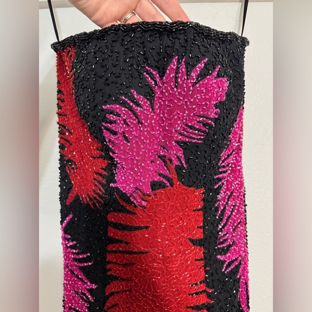 Vintage Andretta Donatello Strapless Feather Design Beaded Maxi Dress Gown - Picture 5 of 10